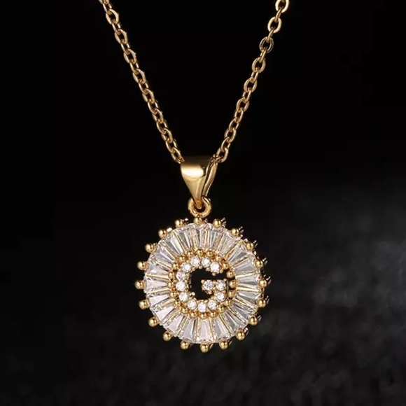 Gold Initial Crystal Sparkly Pendant Necklace A-Z - Picture 8 of 8